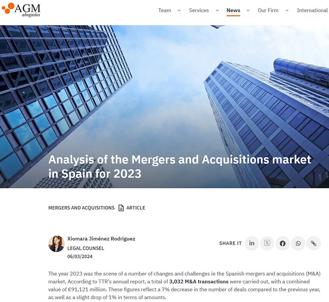 Analysis of the Mergers and Acquisitions market in Spain for 2023